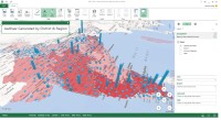 Power Map zobrazuje data v několika vrstvách v 3D mapovém podkladu.