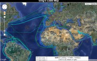 Současné podmořské trasy optických vláken v okolí Evropy (Zdroj: Greg’s Cable Map)