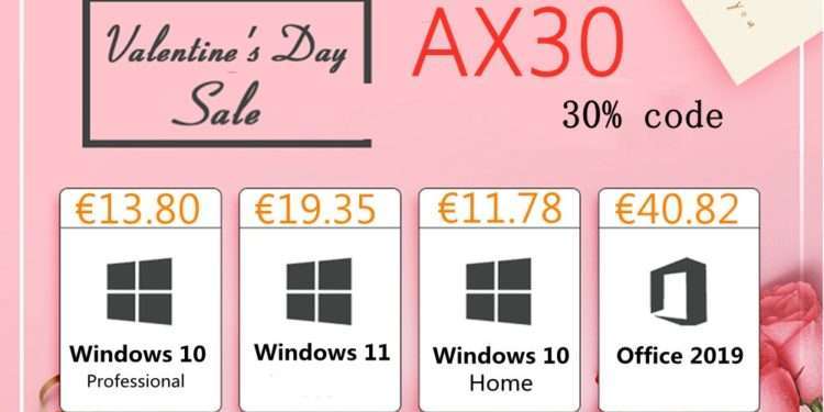 Licence Windows 10 za € 13, Office za € 23, superslevy na Svatého Valentýna až 91 %!